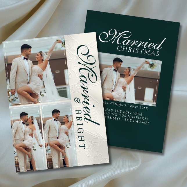 Cartes Pour Fêtes Annuelles Mariés et Brillants Grille de Photos Nouveaux Mari (Capture the love from your wedding day with this Married and Bright Photo Grid Newlywed Holiday Card)