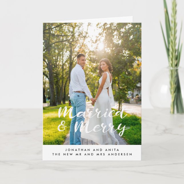 Cartes Pour Fêtes Annuelles Mariés et joyeux écriture manuscrite de mariage (Devant)