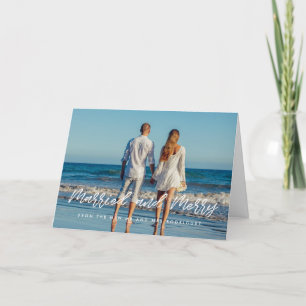 Cartes Pour Fêtes Annuelles Mariés et joyeux moderne police blanche jeunes mar