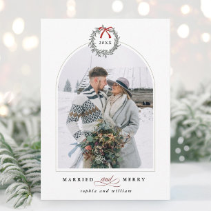 Cartes Pour Fêtes Annuelles Mariés et Joyeux Noël Photo en Arc