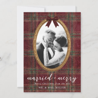 Cartes Pour Fêtes Annuelles Mariés et Joyeux Tartan Cadre Doré Noël