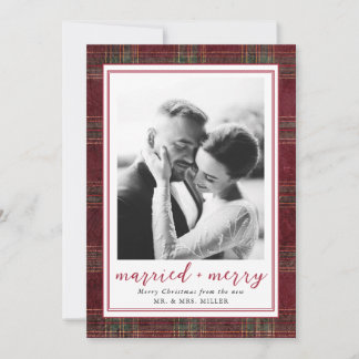Cartes Pour Fêtes Annuelles Mariés et Joyeux Tartan Plaid Bourgogne Vert