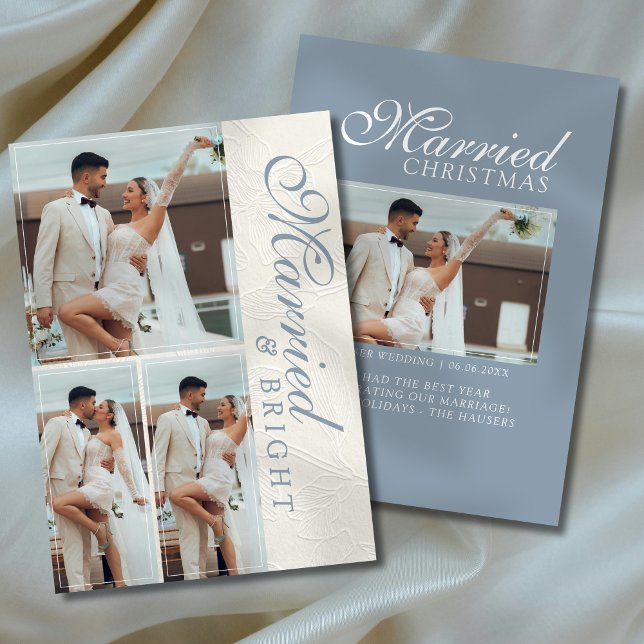 Cartes Pour Fêtes Annuelles Mariés et Lumineuse Grille de Photos Nouvellement  (Capture the love from your wedding day with this Married and Bright Photo Grid Newlywed Holiday Card)