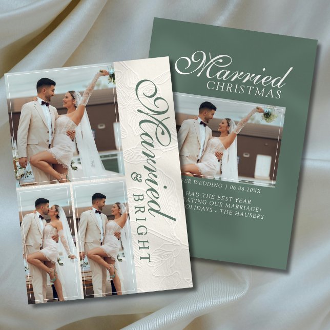 Cartes Pour Fêtes Annuelles Mariés et Lumineuse Grille de Photos Nouvellement  (Capture the love from your wedding day with this Married and Bright Photo Grid Newlywed Holiday Card)