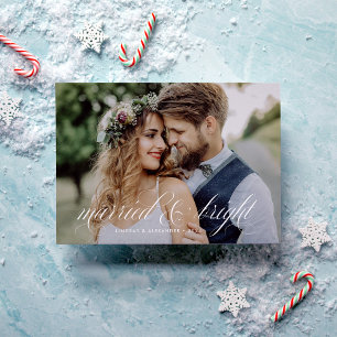 Cartes Pour Fêtes Annuelles Mariés et lumineux Script Photo de jeunes mariés