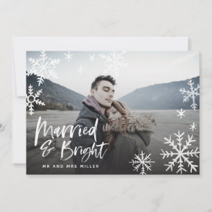 Cartes Pour Fêtes Annuelles Mariés & Flocon de Neige Lumineux Photo de Nouveau
