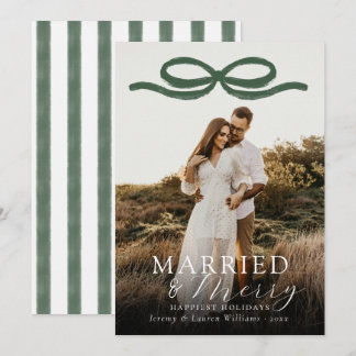 Cartes Pour Fêtes Annuelles Mariés & Gais Jeunes Mariés Élégant Nœud Vert Phot
