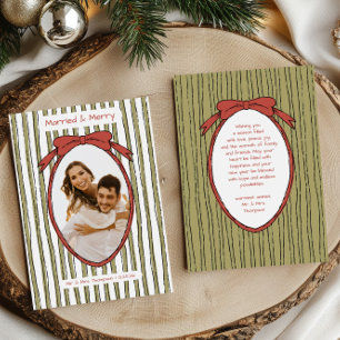 Cartes Pour Fêtes Annuelles Mariés & Joyeuses Rayures Vertes de Noël Photo