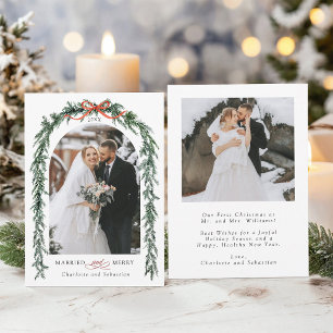 Cartes Pour Fêtes Annuelles Mariés & Joyeux Garland Evergreen Nouvellement Mar