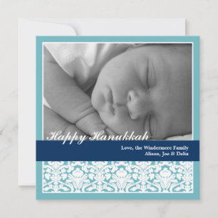 Cartes Pour Fêtes Annuelles Marine bleu élégant damask heureux vacances Hanouk