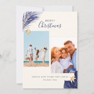 Cartes Pour Fêtes Annuelles Marine bleu et Gold Tropical 2 photos Noël