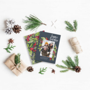 Cartes Pour Fêtes Annuelles Marine bleu feuillage de Noël traditionnel 1 photo