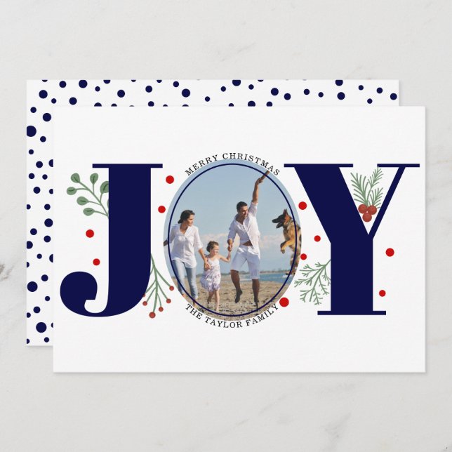 Cartes Pour Fêtes Annuelles Marine bleu Joie avec baies photo de Noël (Devant / Derrière)