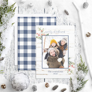 Cartes Pour Fêtes Annuelles Marine Blue Farmhouse Joyeux Noël Plaid Photo