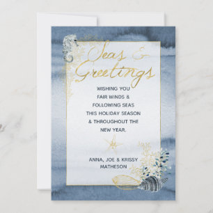 Cartes Pour Fêtes Annuelles Marine & Gold Mer Nautique & Salutations Noël
