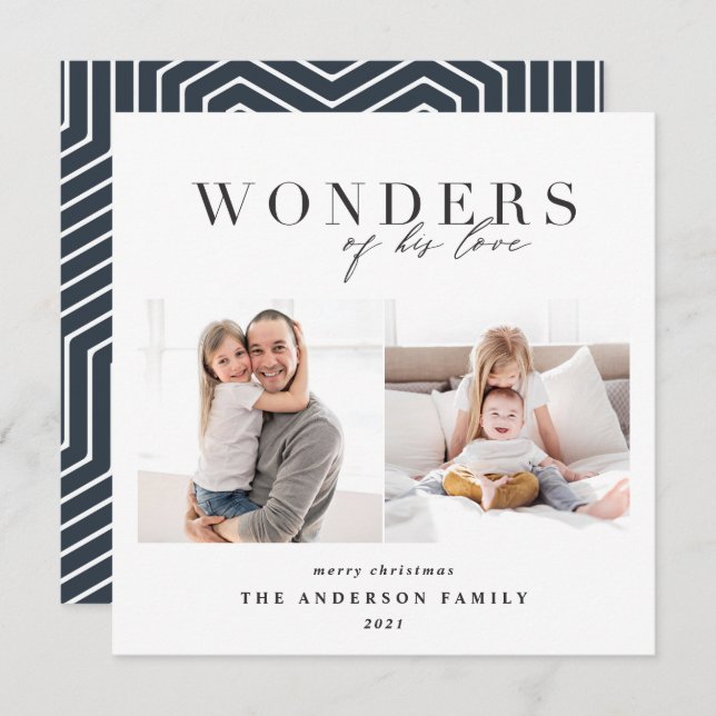 Cartes Pour Fêtes Annuelles Marine religieuse moderne bleu 2 photo Noël (Devant / Derrière)