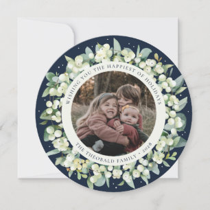 Cartes Pour Fêtes Annuelles Marine Rond/Carré Snowberry+Eucalyptus Photo