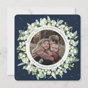 Cartes Pour Fêtes Annuelles Marine Rond/Carré Snowberry+Eucalyptus Photo