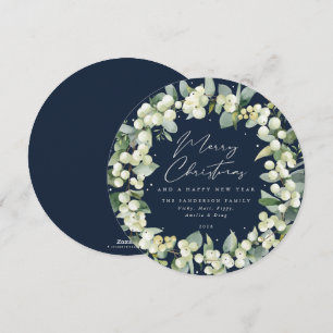 Cartes Pour Fêtes Annuelles Marine Ronde Snowberry+Eucalyptus Fer de Noël