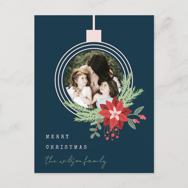 Cartes Pour Fêtes Annuelles Marine rose ornement de Noël Poinsettia (Devant)