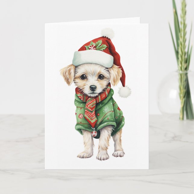 Cartes Pour Fêtes Annuelles Marionnette de Noël Fluffée mignonne, Casquette, É (Devant)
