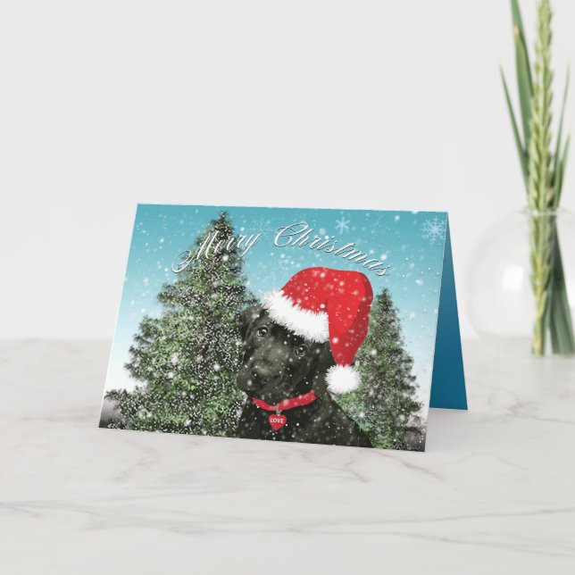 Cartes Pour Fêtes Annuelles Marionnette Labrador Joyeux Noël Santa Hat (Devant)
