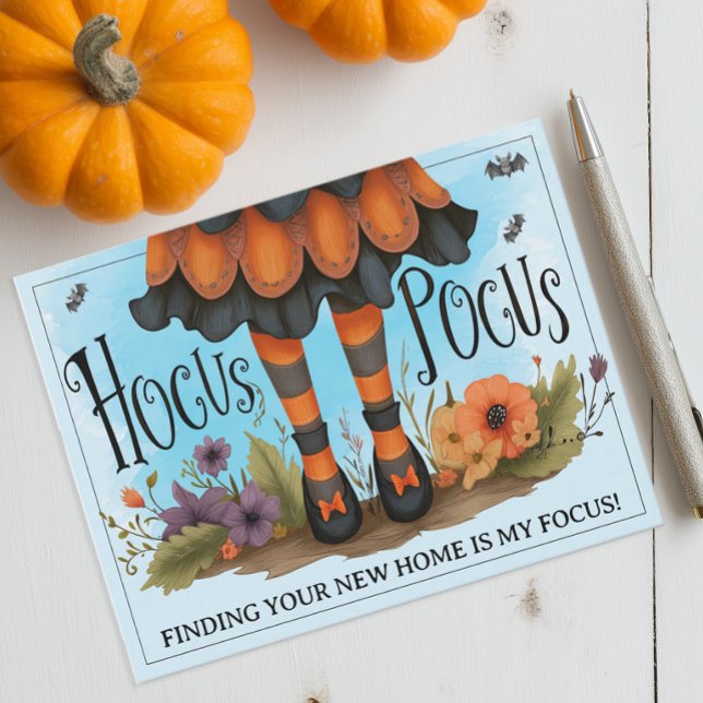 Cartes Pour Fêtes Annuelles Marketing fantaisiste et farfelu d'Halloween (Hocus Pocus Real Estate Marketing Card)
