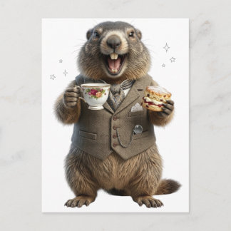 Cartes Pour Fêtes Annuelles Marmotte buvant du thé
