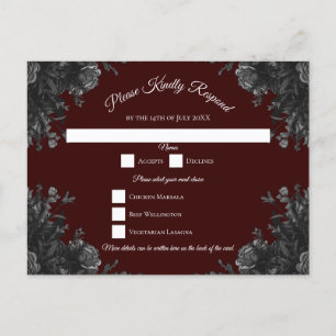 Cartes Pour Fêtes Annuelles Maroon Black Grey Rose Mariage gothique RSVP Répon