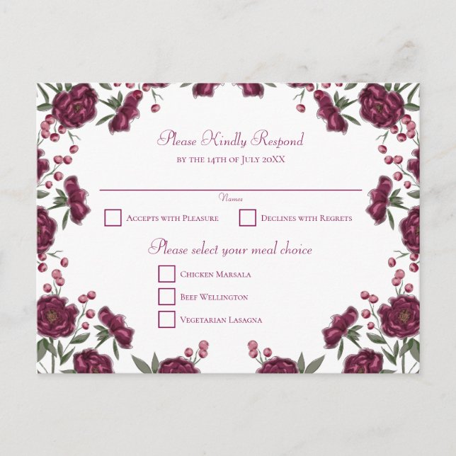 Cartes Pour Fêtes Annuelles Maroon Rose Wedding RSVP (Devant)