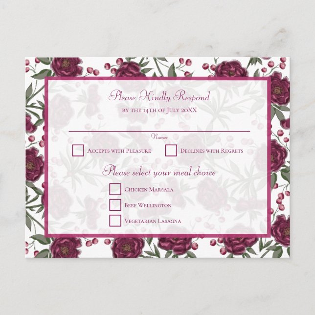 Cartes Pour Fêtes Annuelles Maroon Rose Wedding RSVP (Devant)