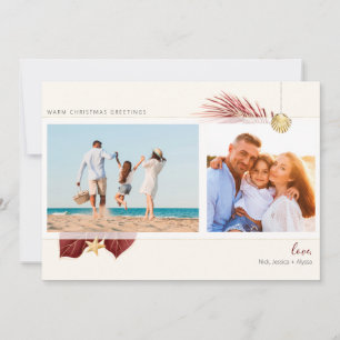 Cartes Pour Fêtes Annuelles Maroon Tropical Beach & Gold Greenery 2-Photo