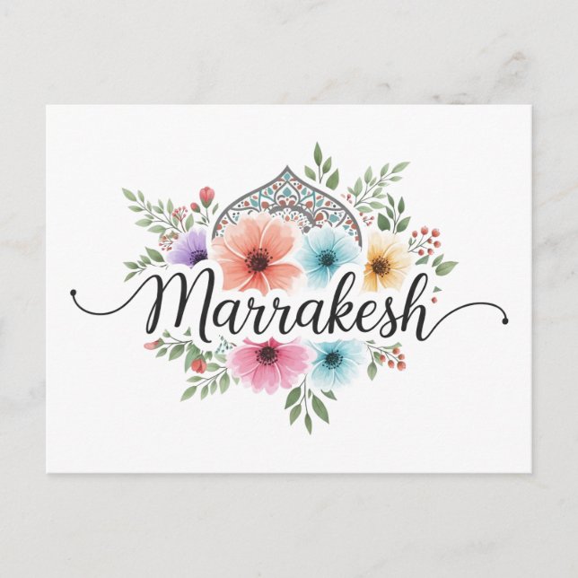 Cartes Pour Fêtes Annuelles Marrakech Maroc Voyage Floral Pastel (Devant)