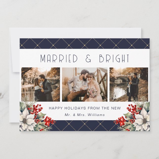Cartes Pour Fêtes Annuelles Married And Bright Blue Newlywed 3 Photo (Devant)