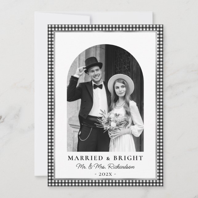 Cartes Pour Fêtes Annuelles Married and Bright Newlywed Photo Black White  (Devant)