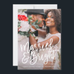 Cartes Pour Fêtes Annuelles Married & Bright Brushed Holiday Overlay<br><div class="desc">This design features a full bleed photo with a modern brushed font reading "Married & Bright",  perfect for couples celebrating their first christmas as newlyweds! The back design features a bright red berry background with holiday branches. Background color can be changed by clicking on the customize button.</div>