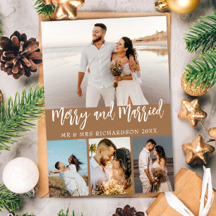 Cartes Pour Fêtes Annuelles Marron Joyeux Noël et Mariage 4 Collage de Photos