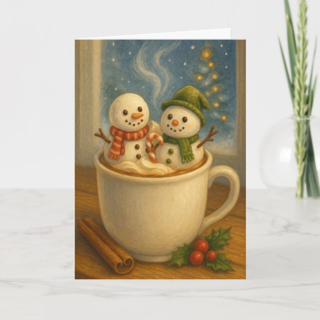 Cartes Pour Fêtes Annuelles Marshmallow Snowmen Hot Cocoa (Devant)
