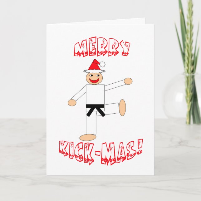 Cartes Pour Fêtes Annuelles Martial Arts Black Belt Merry Kick Mas Noël (Devant)