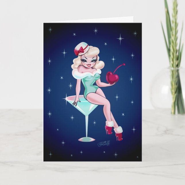 Cartes Pour Fêtes Annuelles Martini Girl de Noël (Devant)
