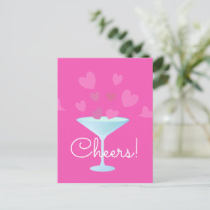 Cartes Pour Fêtes Annuelles Martini Glass and Pink Hearts cheers