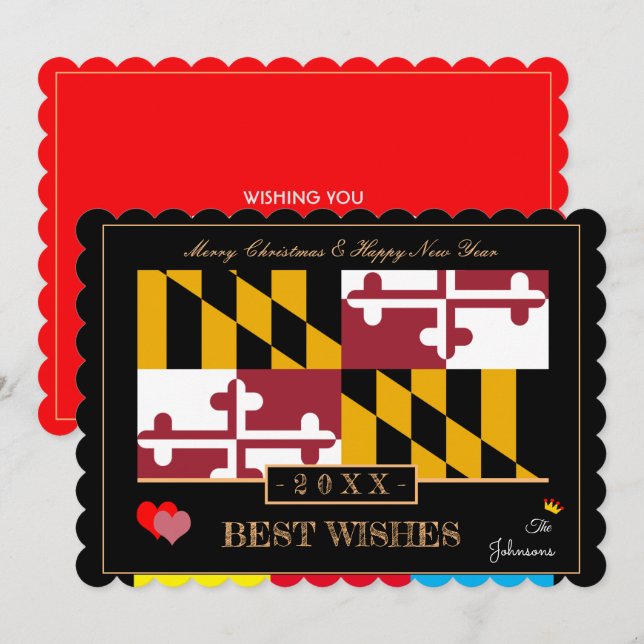 Cartes Pour Fêtes Annuelles Maryland Drapeau & Bonne Année /Meilleurs voeux US (Devant / Derrière)