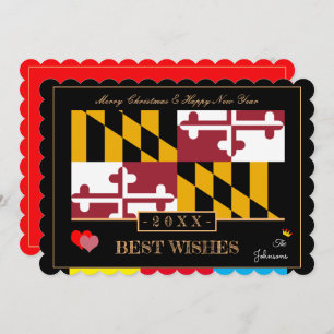 Cartes Pour Fêtes Annuelles Maryland Drapeau & Bonne Année /Meilleurs voeux US