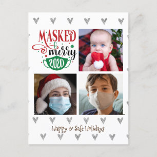 Cartes Pour Fêtes Annuelles MASKED & MERRY 2020   3 photo collage fun