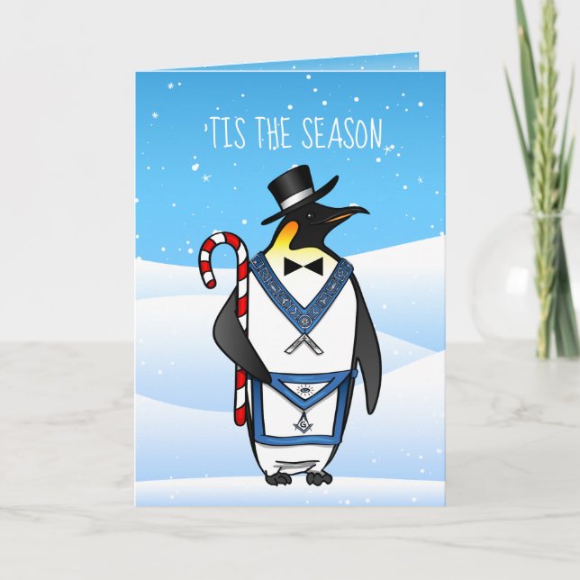 Cartes Pour Fêtes Annuelles Masonic Christmas Cards Freemason Holiday Penguin (Devant)