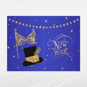 Cartes Pour Fêtes Annuelles Masque bleu Glam Gold Nouvel An