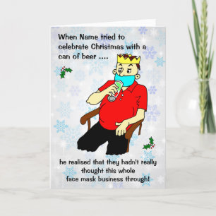 Cartes Pour Fêtes Annuelles Masque de dessin animé masculin Canette de bière F