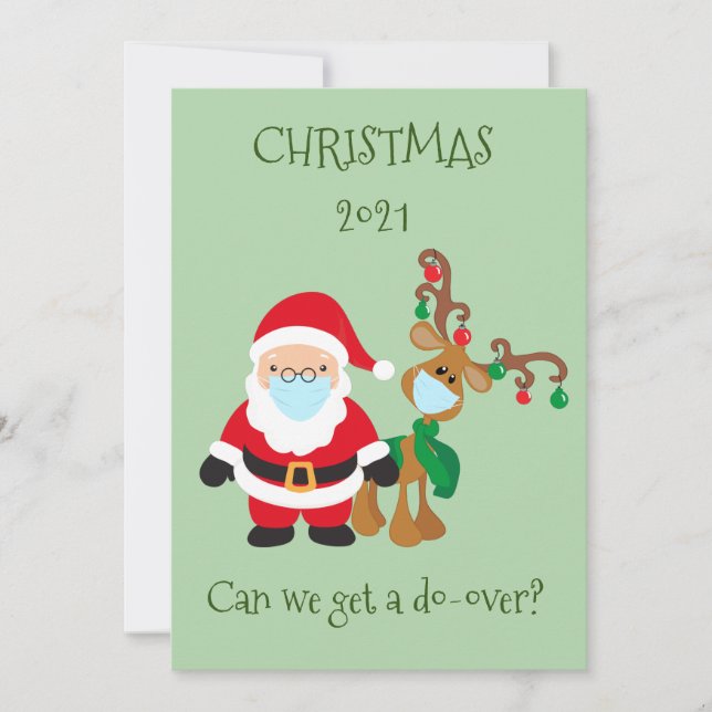 Cartes Pour Fêtes Annuelles Masque de visage Joyeux Noël Père Noël Renne 2020 (Devant)