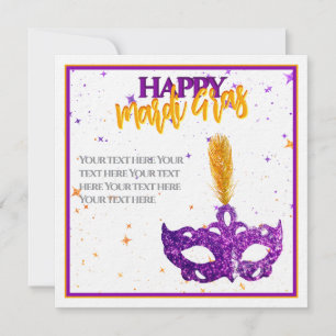 Cartes Pour Fêtes Annuelles Masque personnalisé violet et orange avec étincell