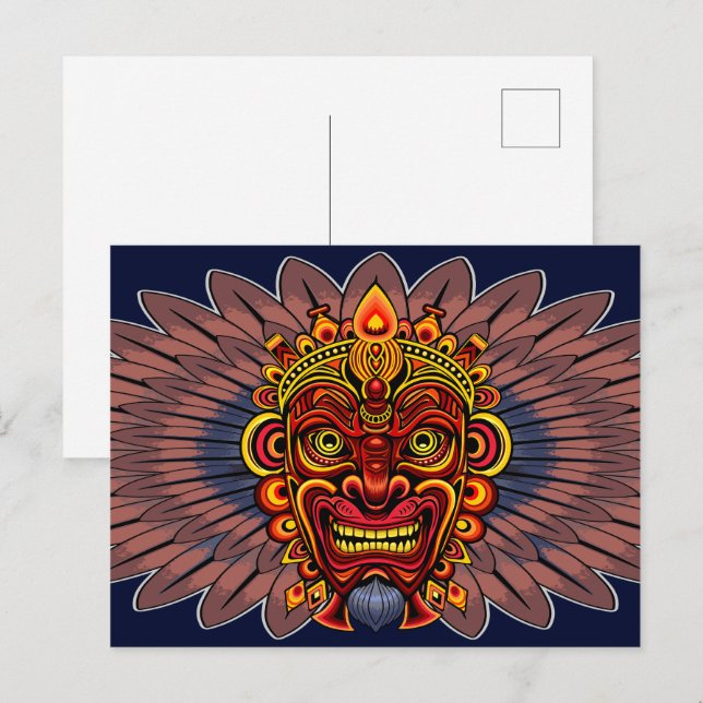 Cartes Pour Fêtes Annuelles Masque rituel du roi guerrier tribal (Devant / Derrière)